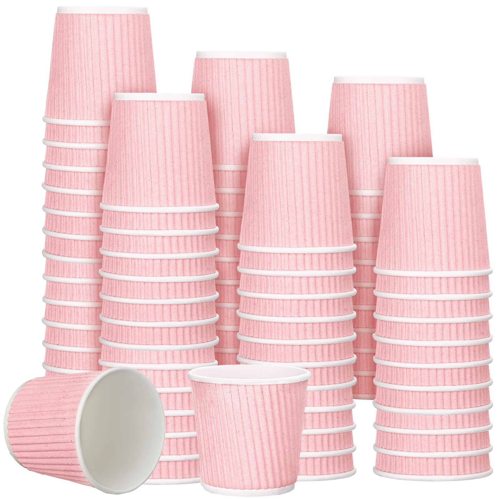 Photo 1 of Yaomiao 200 Pcs 4 oz Disposable Espresso Coffee Cups Ripple Corrugated Paper Insulated Hot Cups for Party Cold Drinks Hot Beverage Tea(Pink)