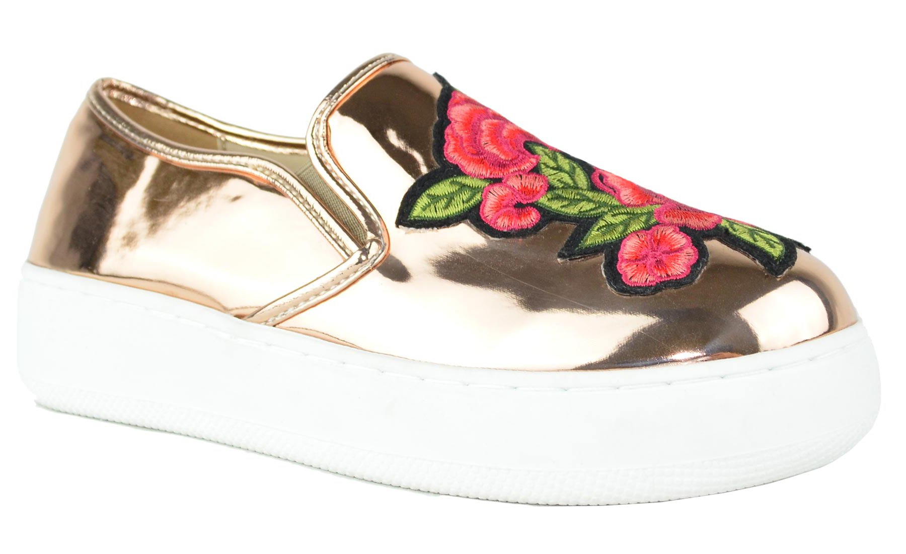 Chase & Chloe Women's Floral Embroidered Platform Fashion Sneaker (9 B(M) US, Rose Gold) - Image 3