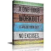 Fitness Workout Bodybuilding Positive Canvas Wall Art Motivational Quote Colorful Wooden Grain Artwork for Office Bedroom Decor Inspirational Motto Poster Print Framed 16x24inch