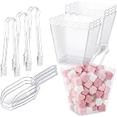 CimoroWin 61 oz 6 Clear Plastic Candy Bar Containers with 3 Scoops Tongs | Candy Buffet Supplies, Reusable Scalloped Bowls for Party Station, Plastic Bucket for Weddings Birthday Dessert Snack Display