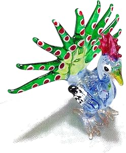 I-DO-CARE Tiny Garden Decoration Colorful Hand Blown Glass Peacock Figurine - Miniature Bird Collectible - Country Style Farmhouse Decor - Personalized Gift