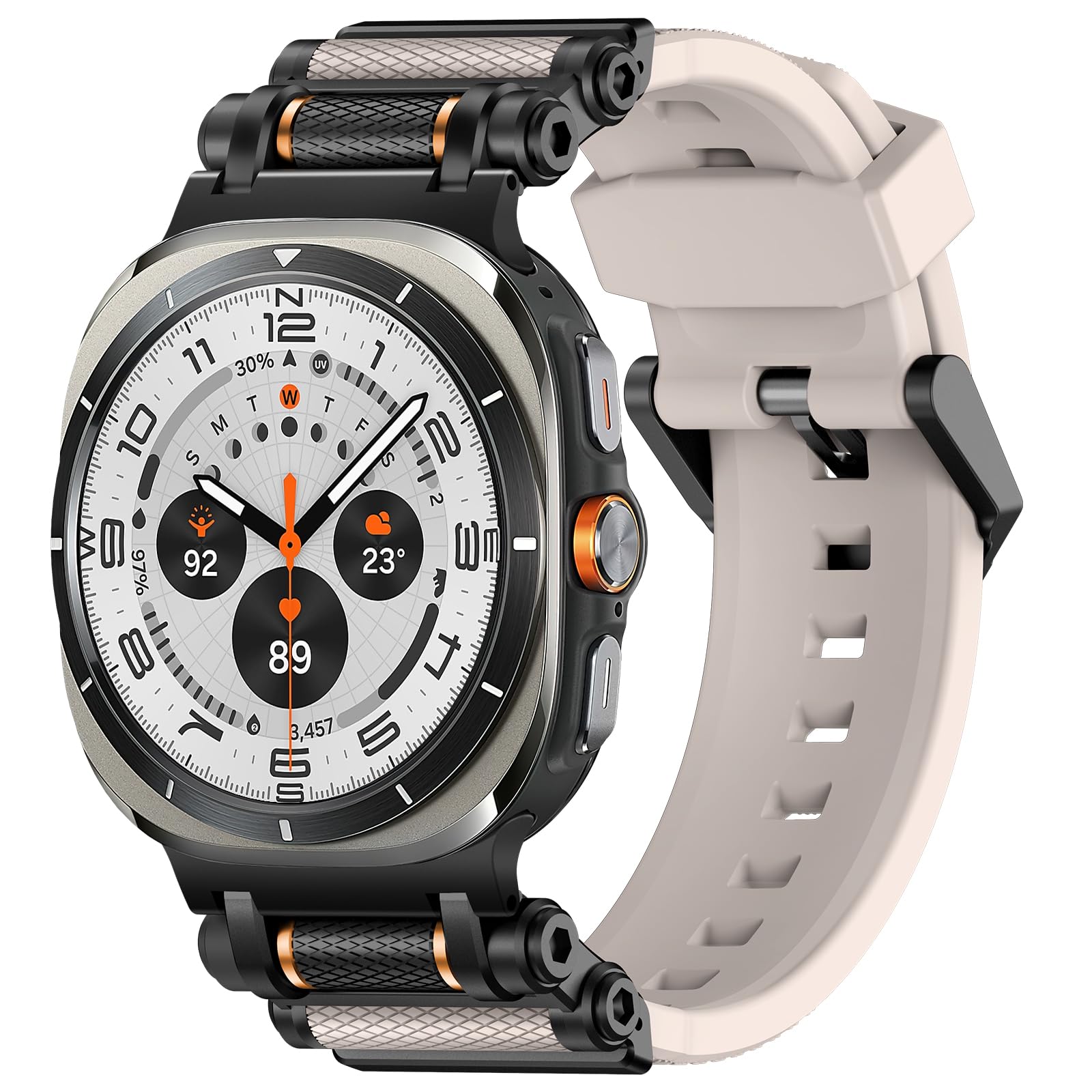 Photo 1 of TAURI Designed for Samsung Galaxy Watch Ultra Bands 47mm (2025/2024) [Durable Liquid Silicone Strap + Stainless Steel Metal Connector] Military Rugged Band for Galaxy Watch 7/8 Ultra Men Women, White
