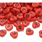 Cheriswelry 100pcs Heart Shape Acrylic Letter Alphabet Beads Opaque Red Black Letter Pony Loose Spacer Beads 10.5x11.5mm for DIY Craft Earring Bracelet Necklace Jewelry Making Supplies