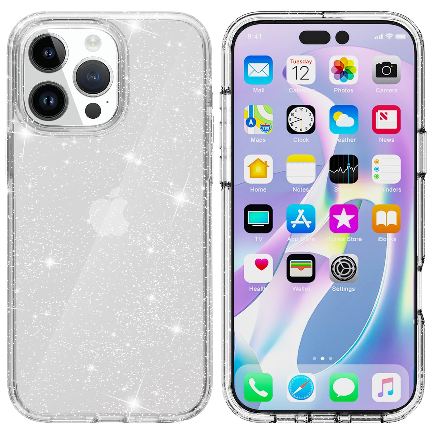 TENOC Phone Case Compatible with iPhone 16 Pro Max, Glitter Case Clear Sparkling Protective Bumper Cute Cover for Girls Women