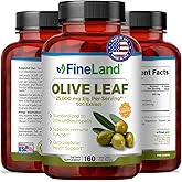 FineLand Olive Leaf Extract 50x – 25,000mg Eq. per Serving | 160 Vegan Caps, Olive Extract with 20% Oleuropein | Herbal Antioxidant Supplement for Circulatory and Immune Support, Made in USA