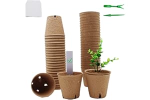 Affort 50Pcs 3.15 Inch Peat Pots Biodegradable Eco-Friendly Round Plant Seedling Starters Kit, Seed Germination Trays with 50 Plant Labels for Saplings & Herb Seed Germination (Breathable Bottom)