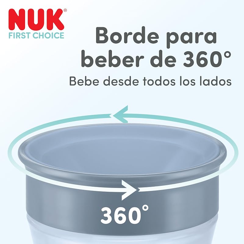 Magic Cup copo de aprendizagem para bebés, 8+ meses, azul e roxo, copo para bebés de 230 ml, borda à prova de derrames de 360°, 2 unidades