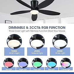 Surtime Flush Mount RGB Ceiling Fans with Lights-48