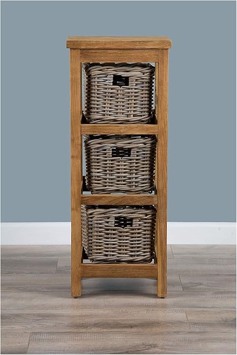 Unidad de almacenamiento de teca recuperada con 3 cestas de mimbre