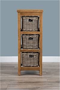 Unidad de almacenamiento de teca recuperada con 3 cestas de mimbre