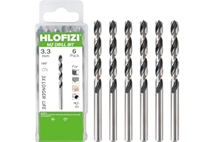 HLOFIZI 3.3mm M2 Drill Bits (6 Pack), Metric High Speed Steel Drill Bits for Metal, Stainless Steel and Hard Wood