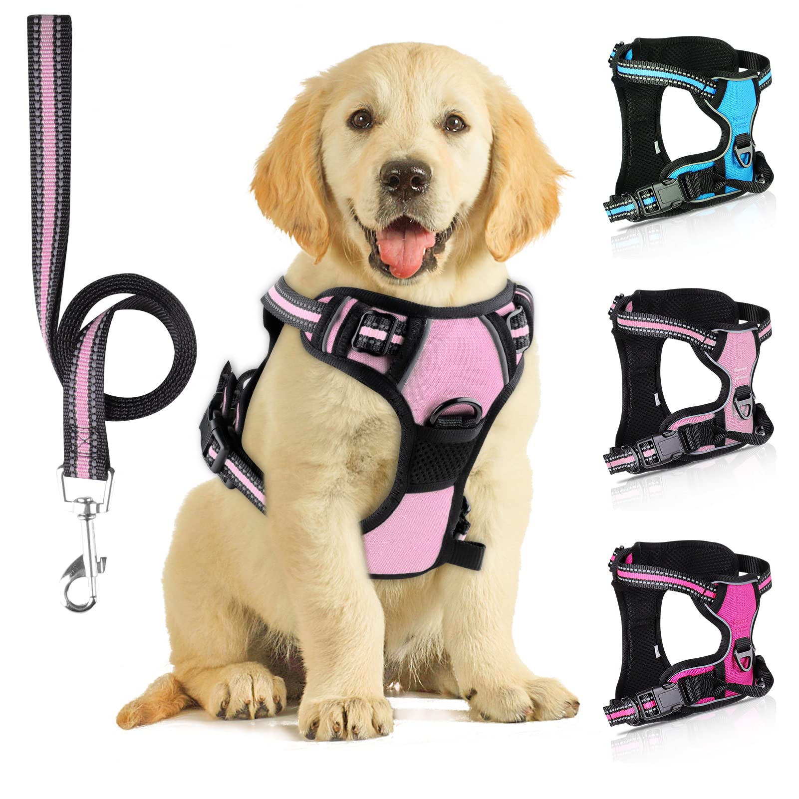 SIBOTER No Pull Dog Harness with Leash, Perfect Breathable Adjustable Fit, Heavy Duty Reflective, Best for Small Dogs, Outdoor Training (Pink, S)