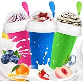 FANS-ONE Slushie Cup, 3 Pack DIY Magic Slushy Cup (Blue+Pink+Green) | Quick Frozen, Slushy Maker Cup with Lids and Straws, Squeeze Cups for Juice Milk Ice Cream, Cool Stuff for Kids Family