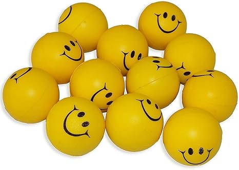 ToyStack Smiley Face Squeeze Balls for Stress Relief and Playing (Yellow) Pack of 10