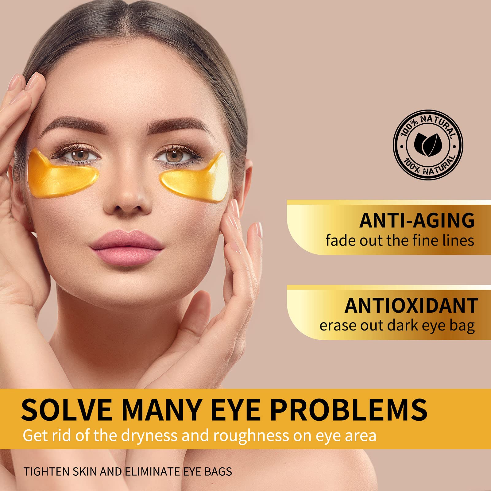 Under Eye Patches, 24K Gold Eye Mask - 12 Pairs, Collagen Eye Patch for Puffy Eyes and Dark Circles and Anti-Aging, Deep Moisturizing Eye Treatment Masks for Women and Men
