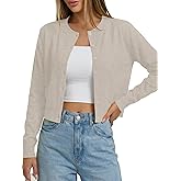 LaGracia Cropped Cardigan Womens Button Down Sweaters Long Sleeve Knit Sweater Crew Neck Crop Tops Spring Outfits Trendy