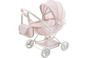 Olivia's Little World Polka Dot Princess Baby Doll Pram Stroller with Retractable Canopy & Storage, Pink