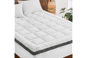 Cymula Queen Mattress Topper Fleece Bubble Pillow Top Mattress Pad Cover for Back Pain Faux Fur Extra Thick Mattress Protector Soft with Fluffy Down Alternative, 8-21" Deep Pocket, White