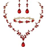 BriLove Wedding Jewelry Set for Women Bride, Y-Necklace Tennis Bracelet Dangle Earrings Crystal Teardrop Marquise Cluster for Bridal Bridesmaid