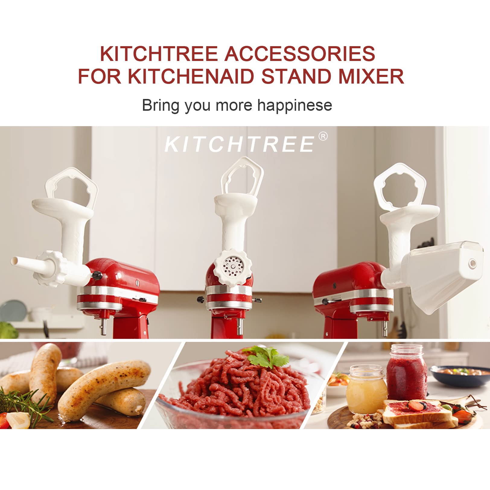 Fruit & Vegetable Strainer Attachment Set for KitchenAid - Includes Food Grinder Attachment and Sausage Stuffer Tubes, Compatible with KitchenAid Stand Mixers