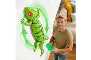 FANPROMS Wall Crawler Gecko, Rechargeable Remote Control Lizard with Glowing Eyes, RC Robot Crawls Along Walls and Ceilings for Birthday Presents