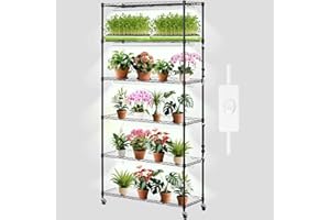 VEVOR DIY Plant Stand with Grow Light, 6-Tier Large Tall Plant Shelf with 192W 5000K Full Spectrum Grow Lights, Indoor Grow Light Shelf with Wheels for Seed Starting 29.5" L x 13.8" W x 70.9" H