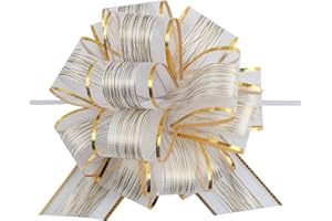 TIADYBOW 12Pcs Pull Bow Wrapping Pull Bow Ribbon Pull Bows for Wedding Baskets,6 Inches Diameter Gift Bows, Large Bows for Presents,Wedding Birthdays Car Decoration (White)
