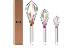 OYV Silicone Whisk,Professional Whisks For Cooking Non Scratch,Stainless Steel & Silicone Wisk,Plastic Rubber Whisk Tool For Nonstick Cookware,Silicon Wisks Set of 3,Rainbow,for Blending,Colorful.