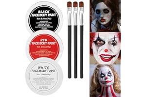 JS2U ZW Black White Red Face Body Paint,Halloween Clown Makeup Kit with 3 Brushes,Professional Black White Red Face Body Painting Kit for Clown, Joker, Theater, Cosplay, Costume