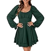 Rooscier Women's Lantern Flounce Long Sleeve Ruffle Layer Tie Mini Short Dress