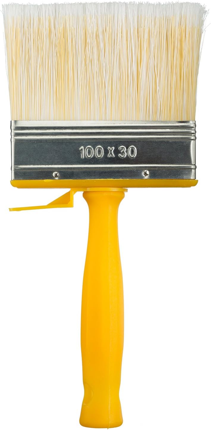 Coral 34201 Essentials Block Paint Brush with Synthetic Paintbrush Head for Sheds Fences or Paste 4 inch, Yellow, 4 Inch / 100mm