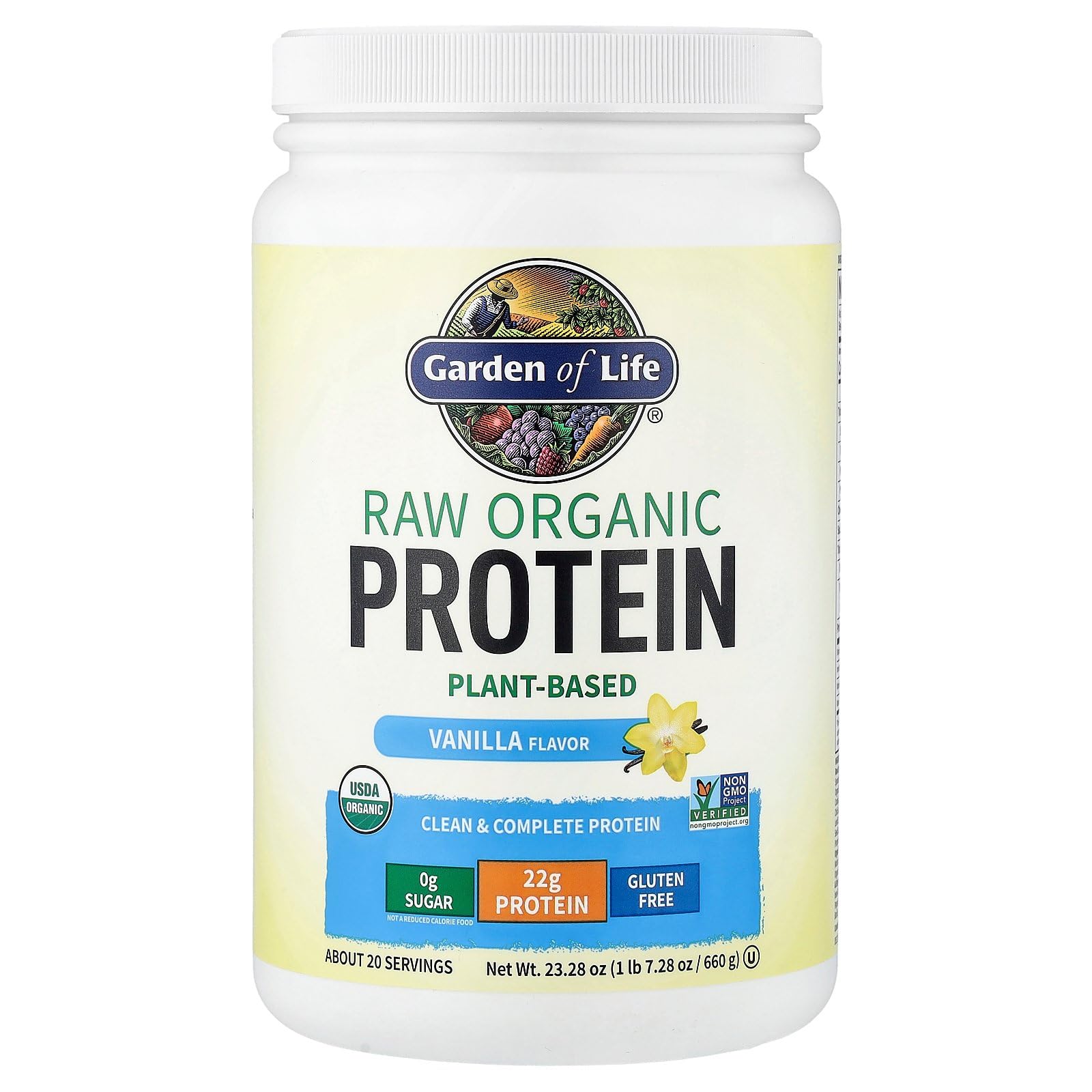 Garden of Life Protein Powder, Vegan Protein Powder, BCAA, Probiotics & Digestive Enzymes, Gluten & Lactose Free, Vanilla, 1.5 LB