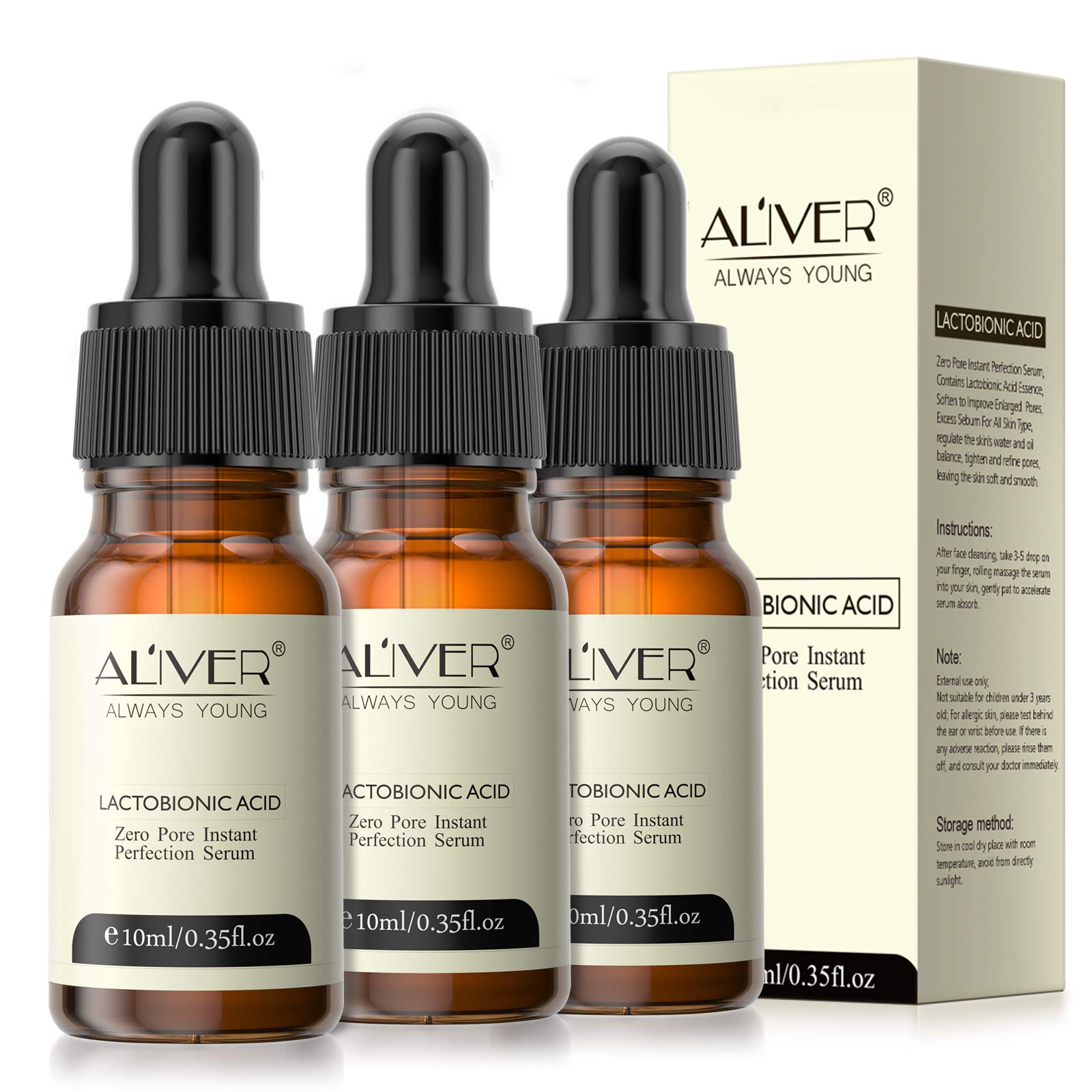 Zero Pore Instant Perfection Serum (3 x 10ml), Poreless Skin Tightening Anti Aging Serum for Face, Nourishes & Moisturize Facial Essence Exfoliating Minimize Pore