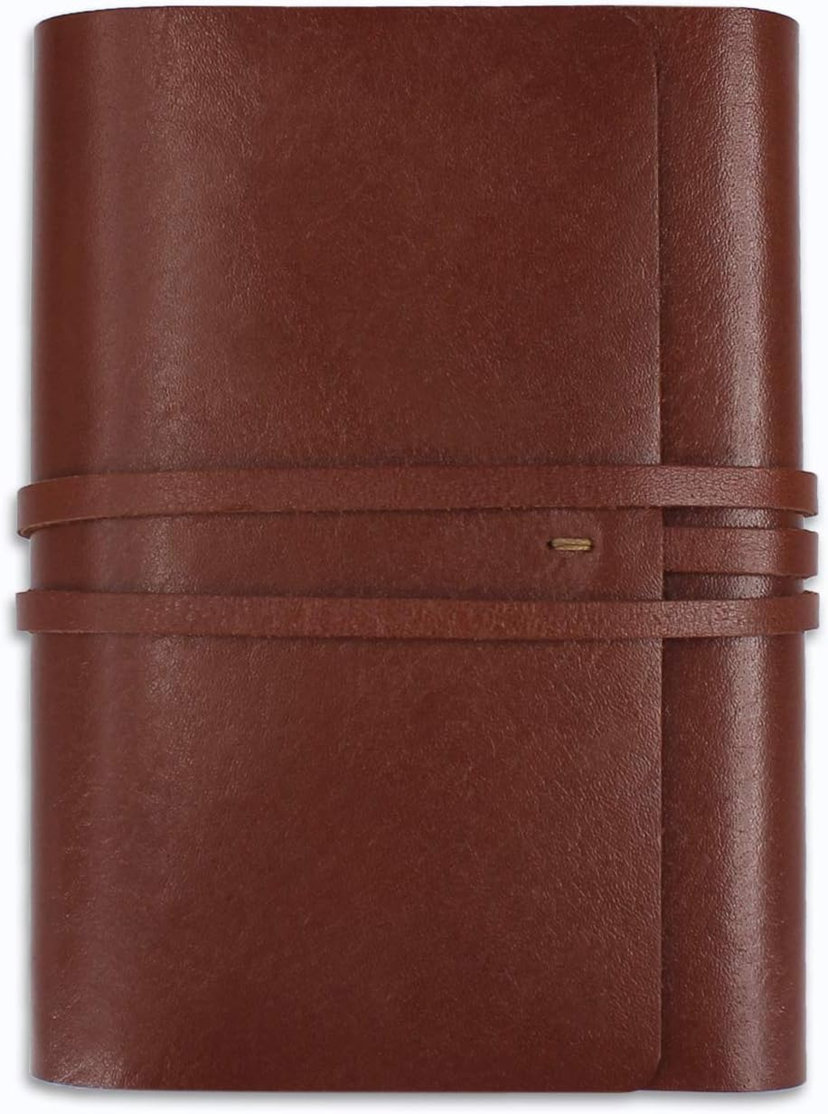 JoyToken Leather Journal A6 Refillable Leather Notebook Secure Wrap Style Travel Diary & Notepad (Brown)