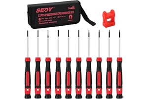 SEDY 11-Piece Precision Screwdriver Set - Magnetic Mini Screwdrivers for Eyeglasses, Watches, Computers, Laptops, Phones - Phillips, Slotted, Torx, Non-Slip Handle, Portable Storage Bag Included