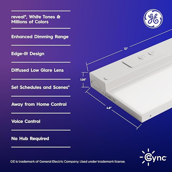 GE CYNC REVEAL HD+ SMART UNDERCABINET LIGHT FIXTURE, COLOR CHANGING, 12-IN BAR