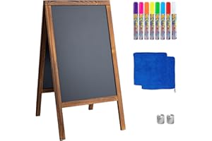 TIANSE Magnetic Wooden A-Frame Chalkboard Sign, Large 40" x 21" Floor Standing Double-Sided Sidewalk Chalkboard Easel, Suit for Store, Restaurant or Wedding with Wipe, Chalk Markers and Magnet (Brown)