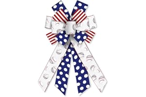 On-Airstore Large Baseball Wreath Bow - Red, White, Blue Dot Ribbon for Softball, Sports Decor, Indoor Outdoor Decoration, Event Ornament Supplies