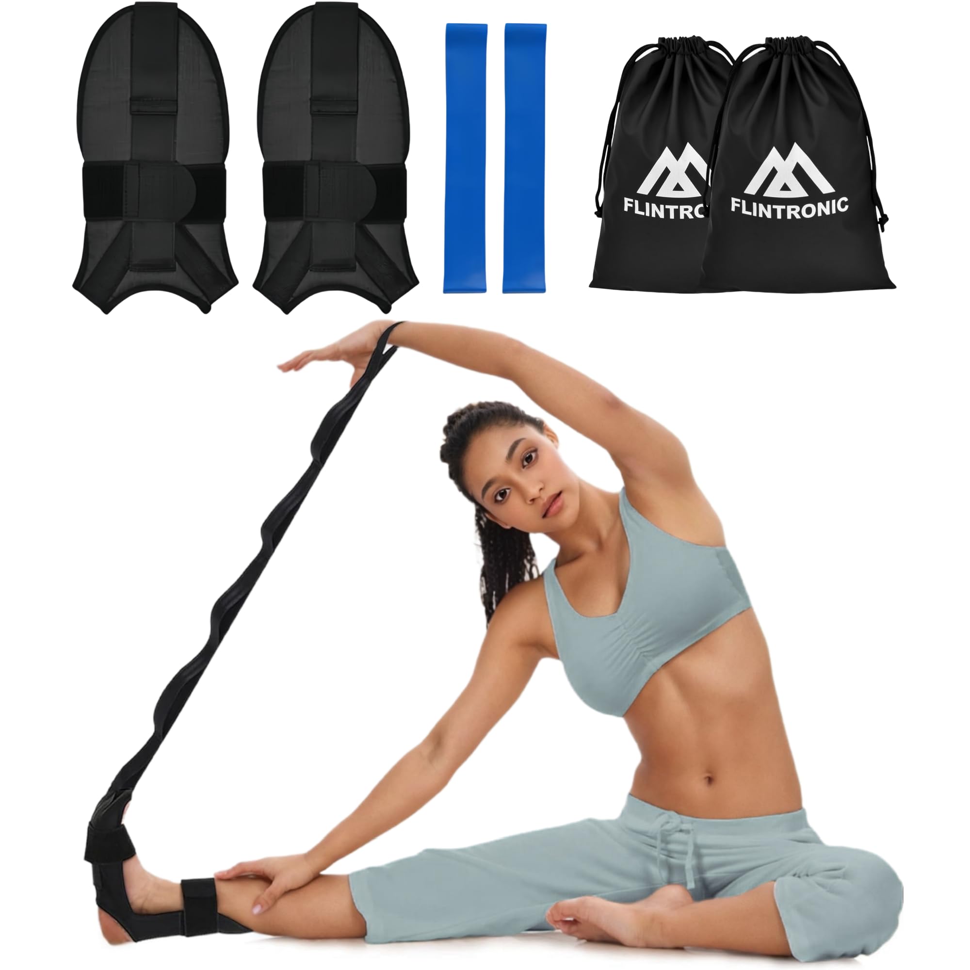 flintronic 2PCS Yoga Stretching Strap, Stretcher Yoga Belt with 7 Loops, Leg Stretcher for Exercise, Leg and Foot Stretch Assist - with TPE Tension Straps (Black)