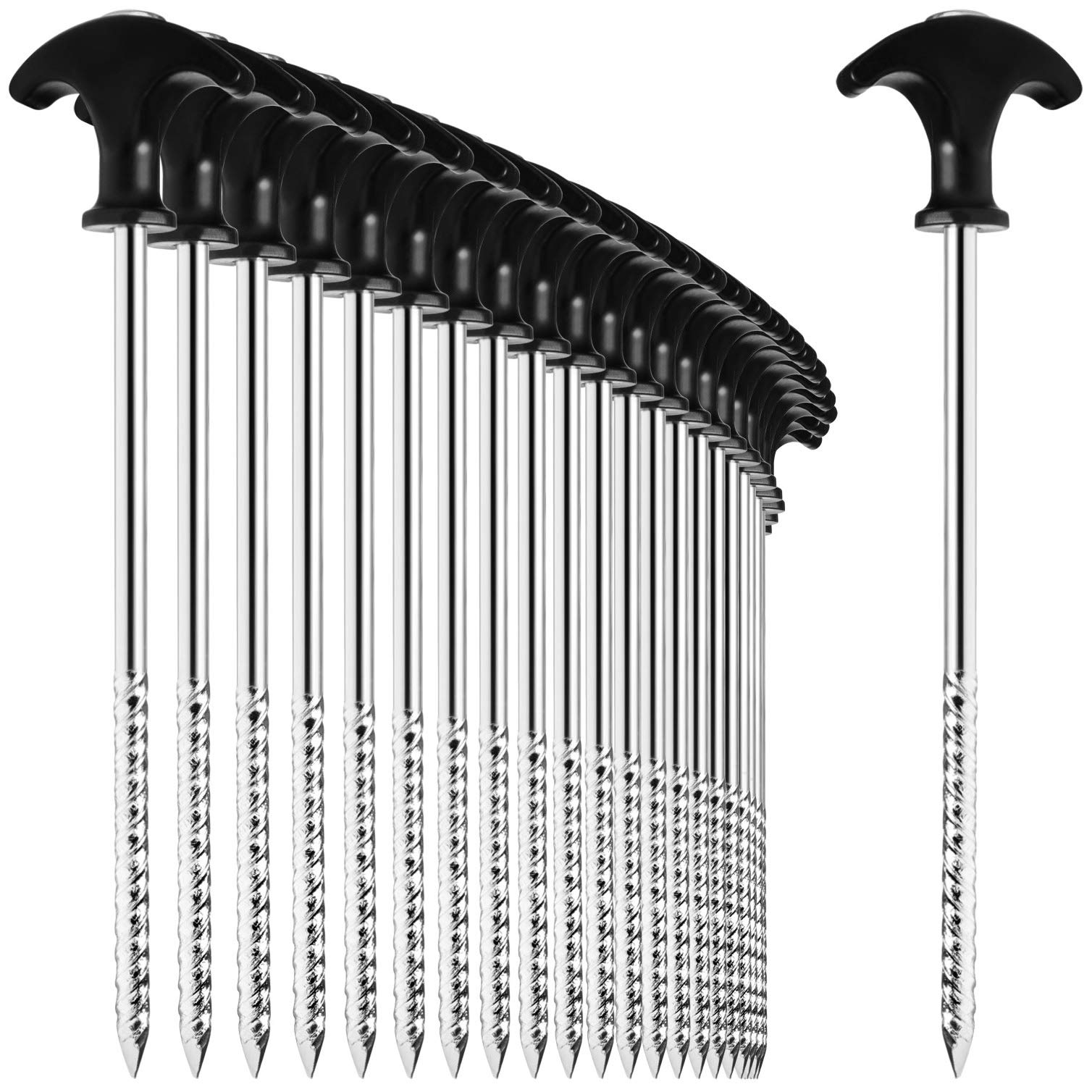 COM-FOUR® 24x tent pegs made of steel - robust ground pegs with thread for camping and outdoors - ideal for normal and hard ground with a T-handle