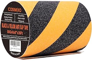 COSIMIXO 8" x 35Ft Black&Yellow Heavy Duty Anti Slip Tape for Stairs Outdoor/Indoor Waterproof Grip Tape Safety Non Skid Roll for Stair Steps Traction Tread Staircases Non Slip Strips