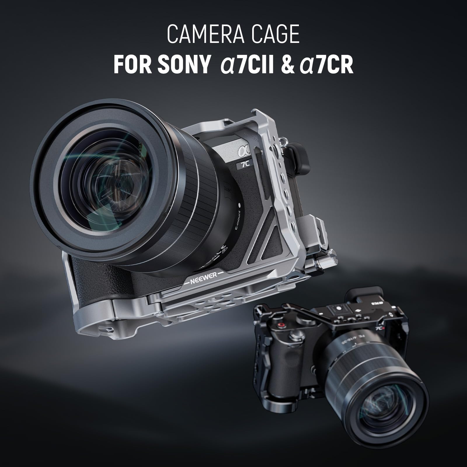 NEEWER A7C II A7CR Camera Cage, Aluminum Video Rig with QR Base Arca Type Anti Slip Compatible with Sony DJI RS Gimbal, HDMI Cable Clamp, NATO Rail, Cold Shoe 3/8