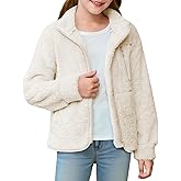 Haloumoning Girls Fuzzy Fleece Jacket Kids Sherpa Zip Up Fall Winter Coat Outerwear with Pockets 5-14 Years