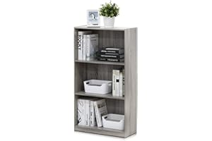 Furinno Basic 3-Tier Bookcase Storage Shelves, French Oak Grey