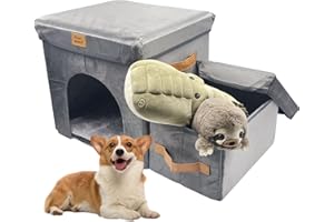 Apatal 2-Step Dog Stairs,14" H Portable Puppy Steps with Storage Folding Doggie Steps with Condo for High beds or Couch Adjustable Steps for Small Medium Puppies Cat Ramp Ladder Dog Window Perch