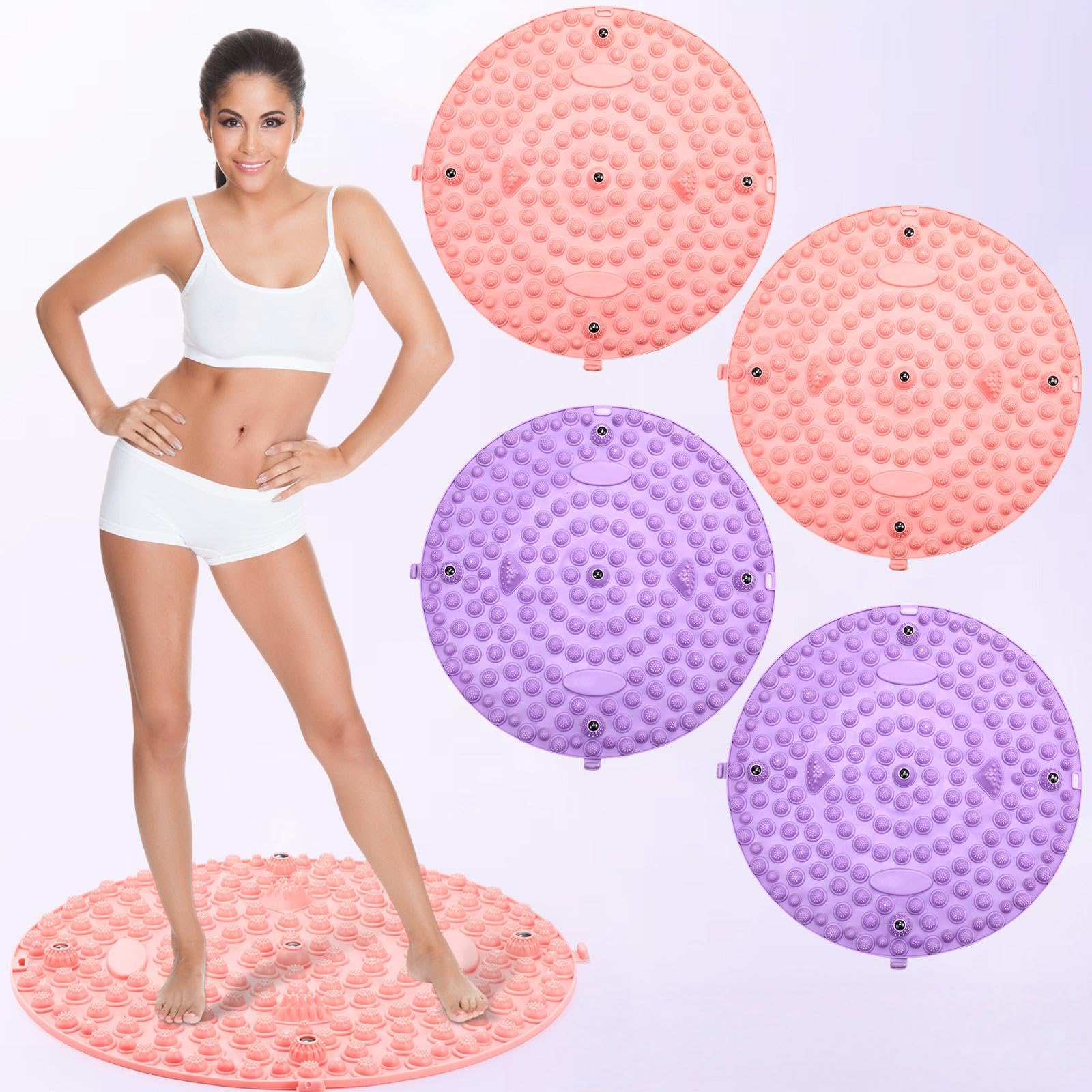 Photo 1 of Threlaco 4 Pack Foot Massager Mat Foot Reflexology Pad with Magnetic Relaxation Massage Feet Pressure Point Pad Anti Fatigue Walk Stone Acupoint Mat Particle Portable Massage Tool(Purple and Pink)