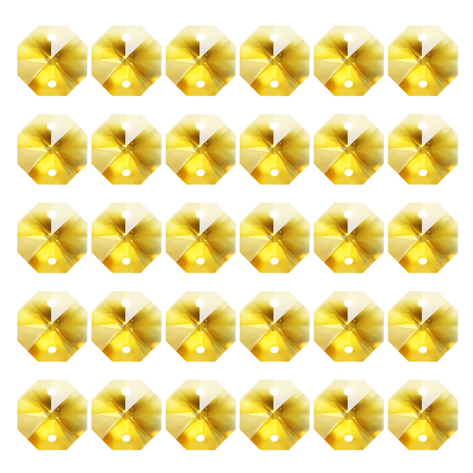 PATIKIL K9 Crystal Octagon Beads 2 Holes Pendants, 30 Pack 14mm Chandelier Prisms Parts Ornaments Hanging Beads for DIY Arts Crafts Decoration, Golden