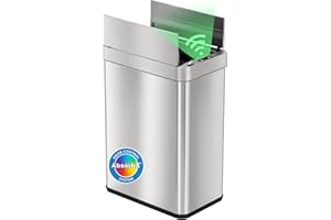 iTouchless 50 Liter / 13 Gallon Wings-Open Lid Sensor Kitchen Trash Can with Odor Filter – Dog-Proof Slim Automatic Stainless Steel Garbage Recycling Bin for Home, Office, Bedroom, Business or Garage
