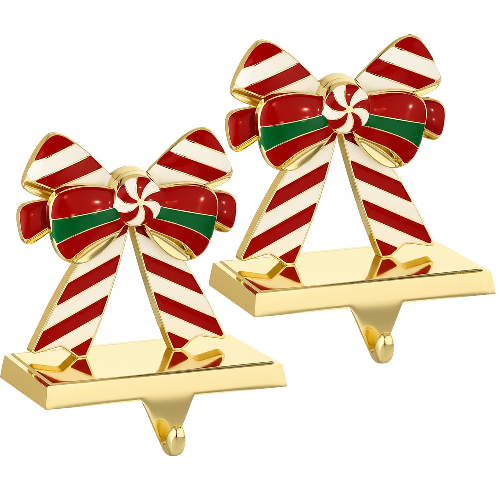 Photo 1 of 2 Pcs Bowknot Christmas Stocking Holders for Mantle -Bow Stocking Holder for Fireplace Christmas Stocking Hangers for Mantel Stocking Hooks for Fireplace Mantel Clips for Christmas Decor (Fashion, 2)