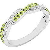 Dazzlingrock Collection 10K Round Gemstone & White Diamond Ladies Wedding Swirl Stackable Band, White Gold
